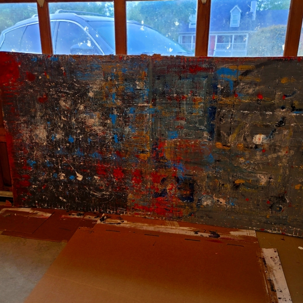 Original abstract painting in acrylics on cardboard 45"x86" XXL by Art Worthy